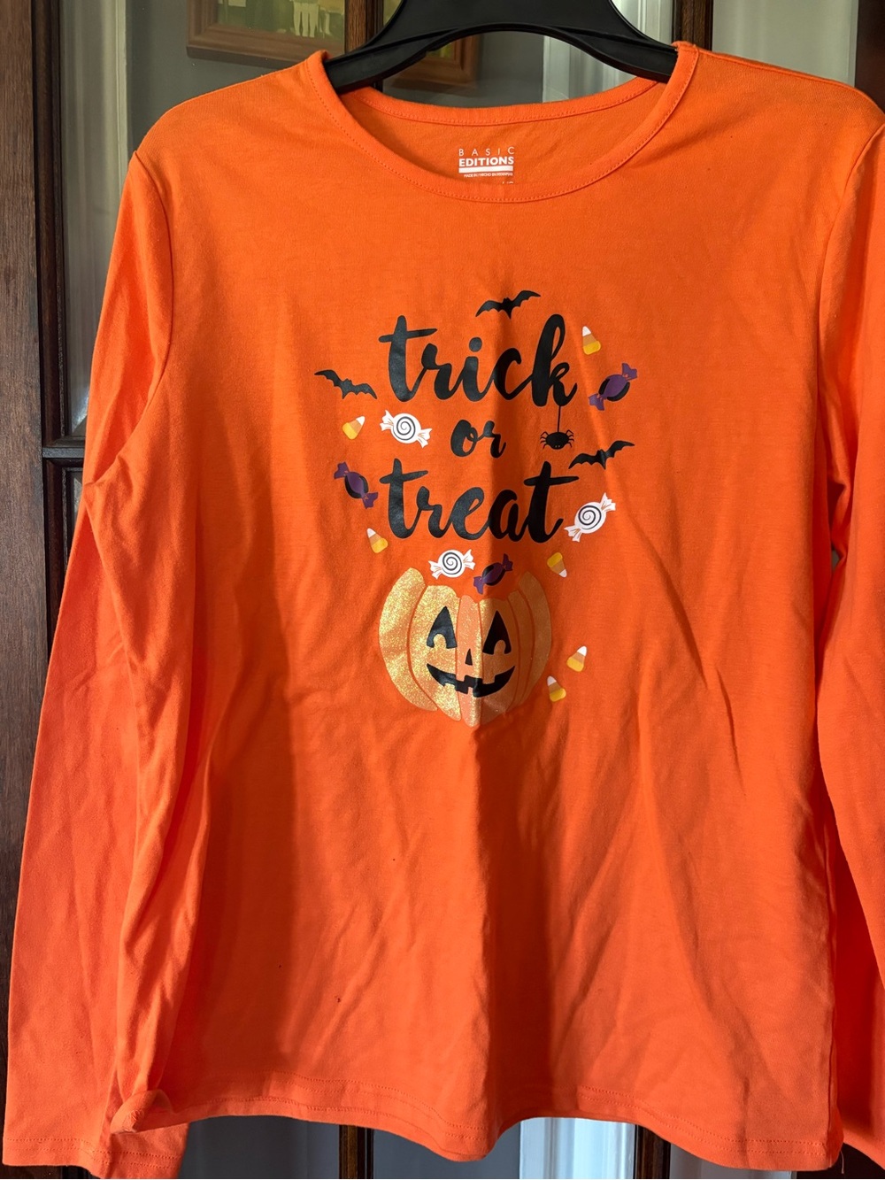 Basic Editions Orange Long-Sleeve Trick or Treat Graphic Tee